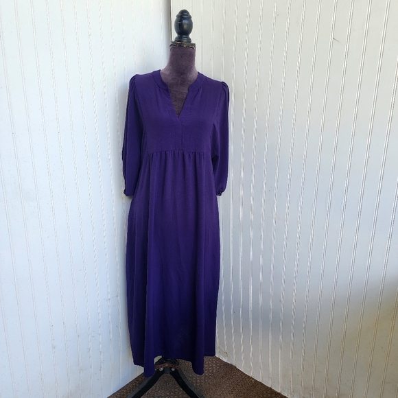 Connected Apparel Women's Purple Babydoll Boho Dress Puff Sleeve Pockets Sz 4 - Picture 1 of 12